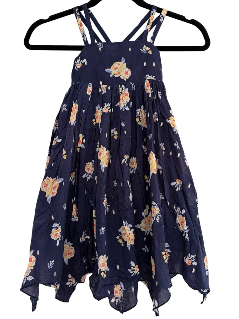 Isaac Mizrahi Floral Cotton Dress 4T Blue Smocking Criscross Straps Flared Skirt